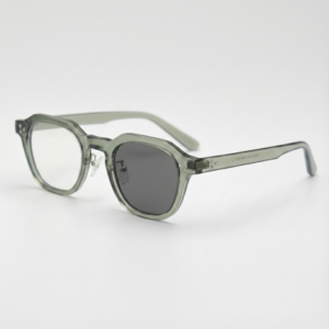 Grey Photochromic Glasses - Transparent Green Geometric TR90 Frame - Side View