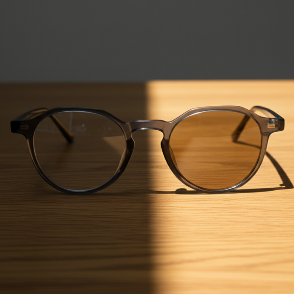 Cherry Brown Photochromic Lens Glasses - Grey Geometric TR90 Frame