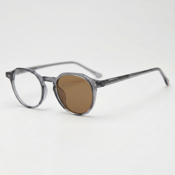 Cherry Brown Photochromic Lens Glasses - Grey Geometric TR90 Frame