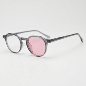 Pink Photochromic Glasses - Grey Geometric TR90 Frame - Side View Pink Photochromic Glasses - Grey Geometric TR90 Frame - Side View