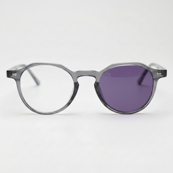 Cherry Purple Photochromic Lens Glasses - Grey Geometric TR90 Frame