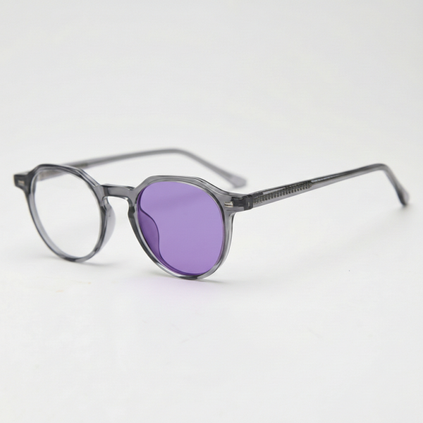 Cherry Purple Photochromic Lens Glasses - Grey Geometric TR90 Frame