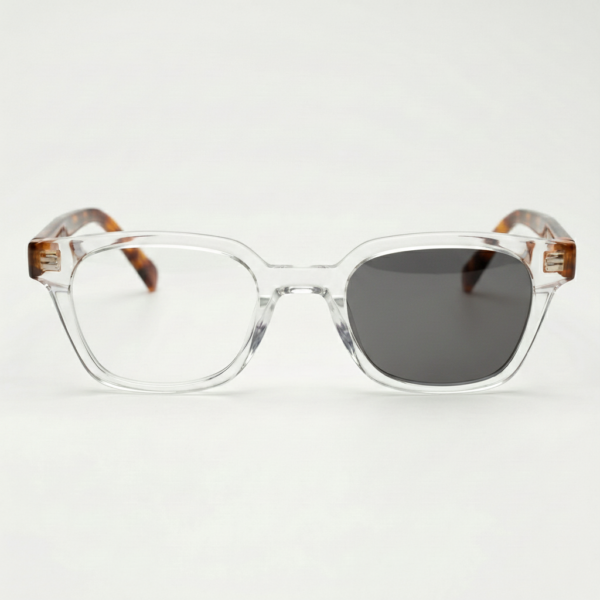 Dana Grey Photochromic Lens Glasses - Clear Square Acetate Frame - Front View Dana Grey Photochromic Lens Glasses - Clear Square Acetate Frame