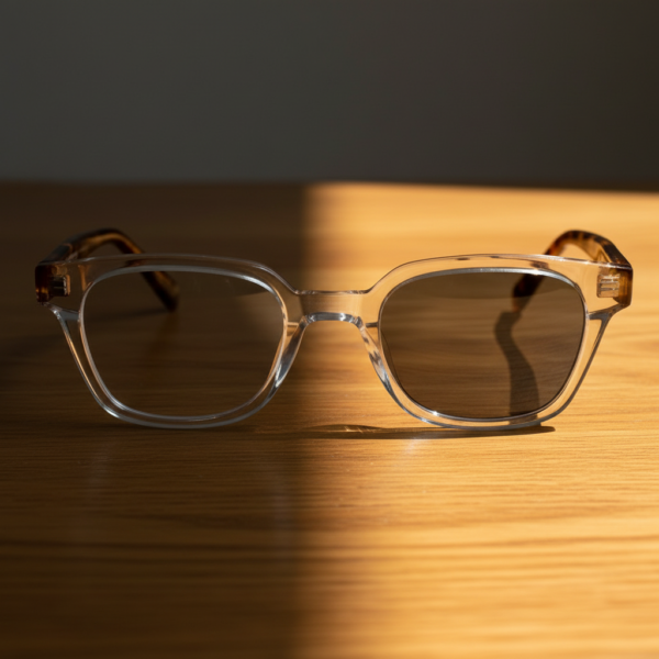 Dana Grey Photochromic Lens Glasses - Clear Square Acetate Frame - Lifestyle Dana Grey Photochromic Lens Glasses - Clear Square Acetate Frame