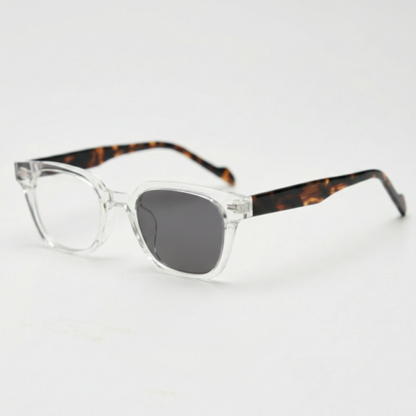 Dana Grey Photochromic Lens Glasses - Clear Square Acetate Frame - Side View Dana Grey Photochromic Lens Glasses - Clear Square Acetate Frame