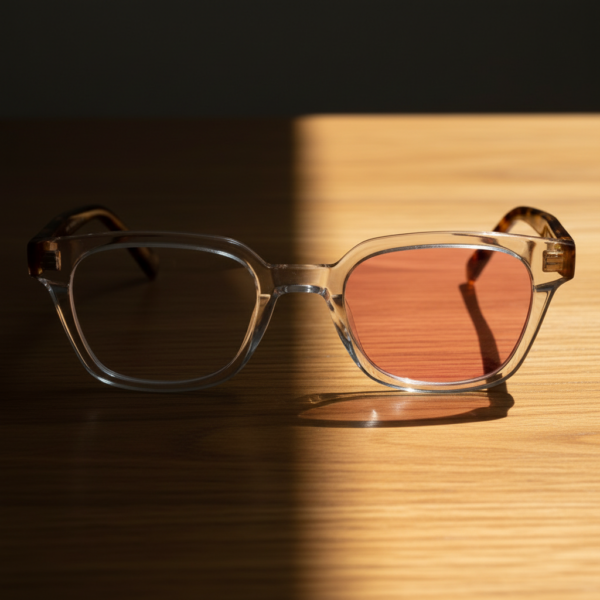 Dana Pink Photochromic Lens Glasses - Clear Square Acetate Frame - Lifestyle Dana Pink Photochromic Lens Glasses - Clear Square Acetate Frame