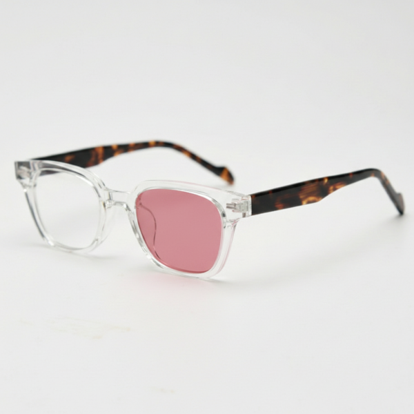 Dana Pink Photochromic Lens Glasses - Clear Square Acetate Frame - Side View Dana Pink Photochromic Lens Glasses - Clear Square Acetate Frame