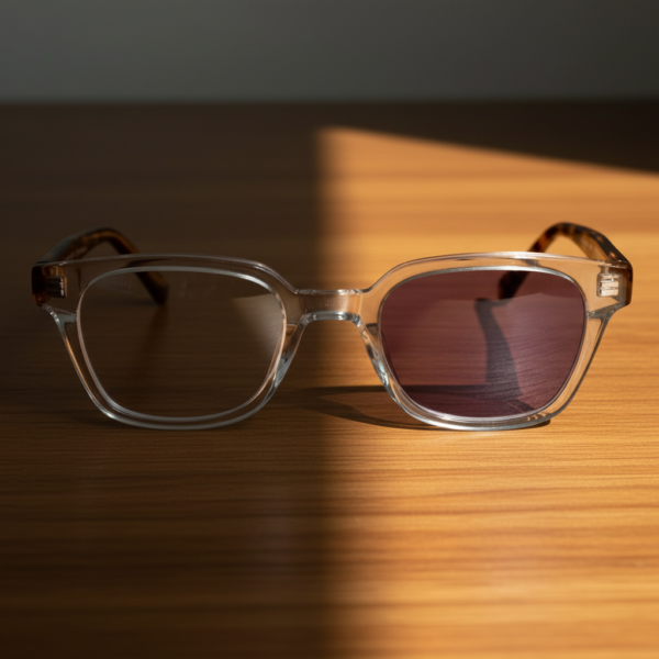 Dana Purple Photochromic Lens Glasses - Clear Square Acetate Frame - Lifestyle Dana Purple Photochromic Lens Glasses - Clear Square Acetate Frame