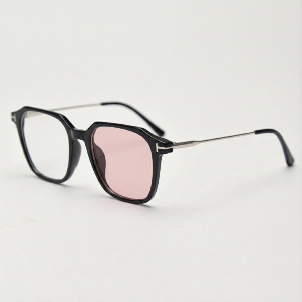 Elma Pink Photochromic Lens Glasses - Black Rectangle TR90 Frame - Side View Elma Pink Photochromic Lens Glasses - Black Rectangle TR90 Frame
