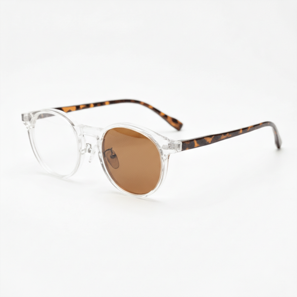 Erin Brown Photochromic Lens Glasses - Clear Round TR90 Frame - Side View Erin Brown Photochromic Lens Glasses - Clear Round TR90 Frame