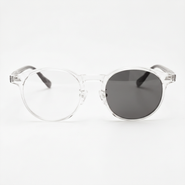 Erin Grey Photochromic Lens Glasses - Clear Round TR90 Frame - Front View Erin Grey Photochromic Lens Glasses - Clear Round TR90 Frame