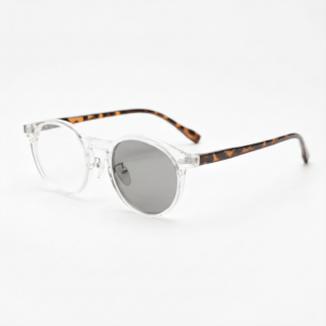 Grey Photochromic Glasses - Clear Round TR90 Frame - Side View