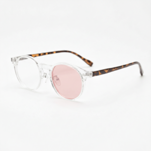 Pink Photochromic Glasses - Clear Round TR90 Frame - Side View