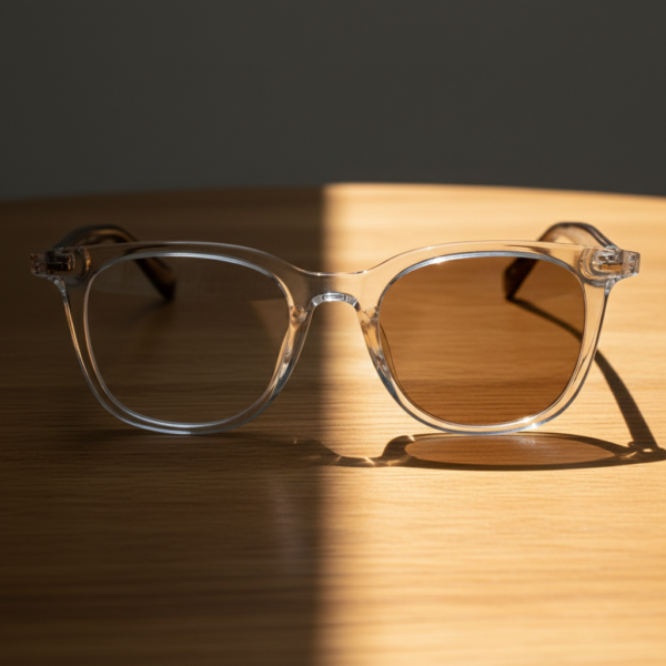 Faith Brown Photochromic Lens Glasses - Clear Rectangle TR90 Frame - Lifestyle Faith Brown Photochromic Lens Glasses - Clear Rectangle TR90 Frame