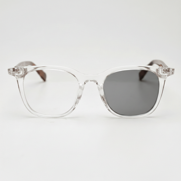 Faith Grey Photochromic Lens Glasses - Clear Rectangle TR90 Frame - Front View Faith Grey Photochromic Lens Glasses - Clear Rectangle TR90 Frame