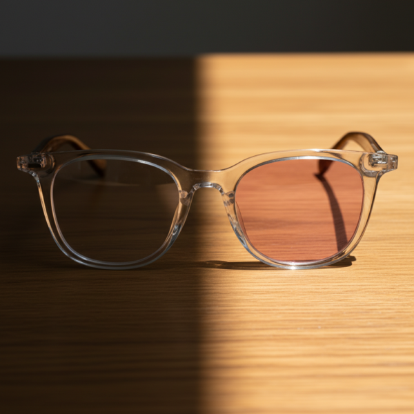 Faith Pink Photochromic Lens Glasses - Clear Rectangle TR90 Frame - Lifestyle Faith Pink Photochromic Lens Glasses - Clear Rectangle TR90 Frame