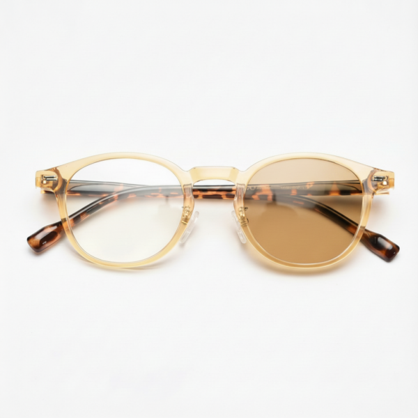 Gail Brown Photochromic Lens Glasses - Yellow Round TR90 Frame - Front View Gail Brown Photochromic Lens Glasses - Yellow Round TR90 Frame