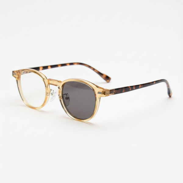 Gail Grey Photochromic Lens Glasses - Yellow Round TR90 Frame - Side View Gail Grey Photochromic Lens Glasses - Yellow Round TR90 Frame