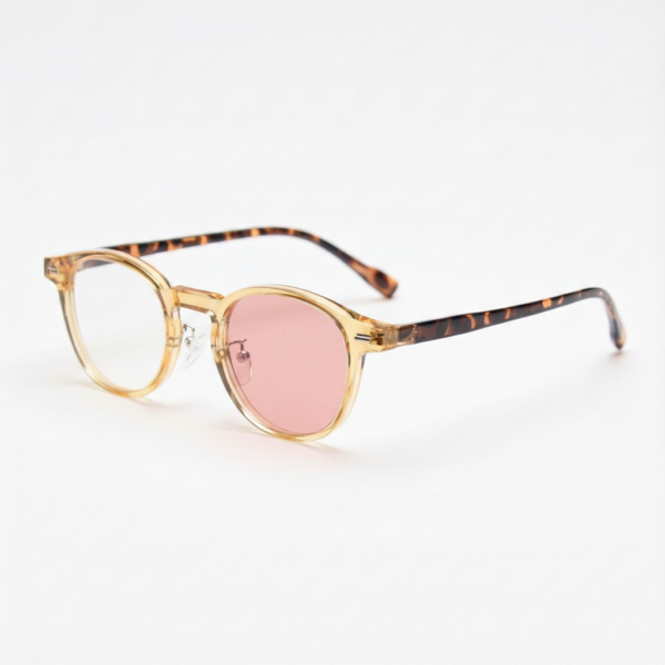 Gail Pink Photochromic Lens Glasses - Yellow Round TR90 Frame - Side View Gail Pink Photochromic Lens Glasses - Yellow Round TR90 Frame