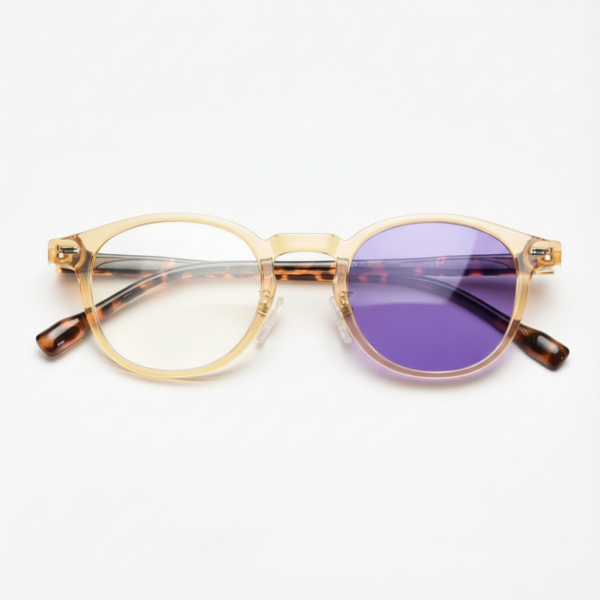 Gail Purple Photochromic Lens Glasses - Yellow Round TR90 Frame