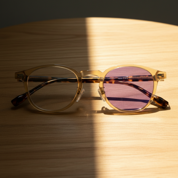 Gail Purple Photochromic Lens Glasses - Yellow Round TR90 Frame