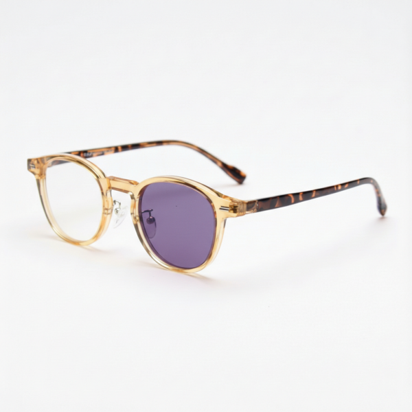 Gail Purple Photochromic Lens Glasses - Yellow Round TR90 Frame