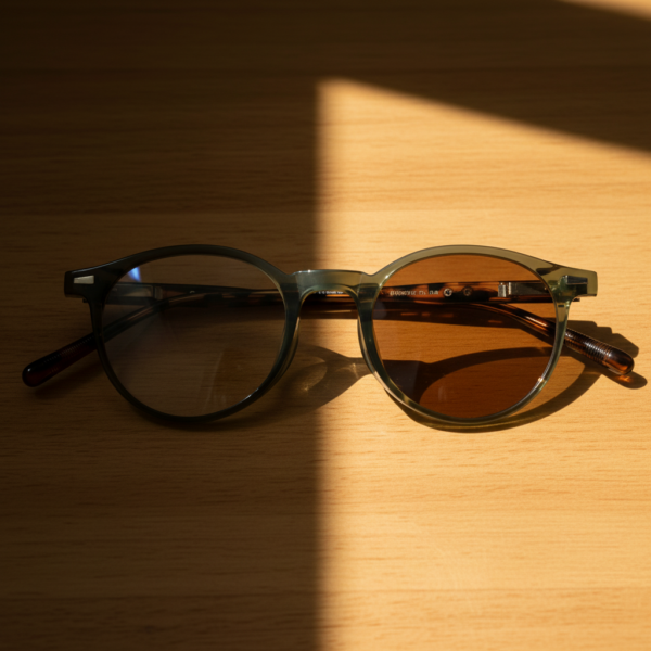 Ida Brown Photochromic Lens Glasses - Green Round TR90 Frame - Lifestyle Ida Brown Photochromic Lens Glasses - Green Round TR90 Frame