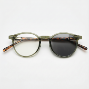 Ida Grey Photochromic Lens Glasses - Green Round TR90 Frame