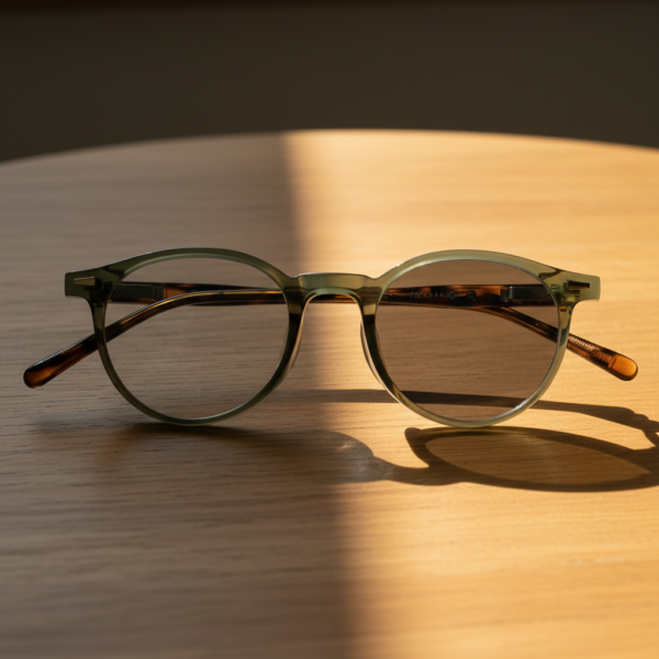 Ida Grey Photochromic Lens Glasses - Green Round TR90 Frame - Lifestyle Ida Grey Photochromic Lens Glasses - Green Round TR90 Frame