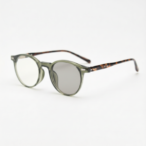 Grey Photochromic Glasses - Green Round TR90 Frame - Side View