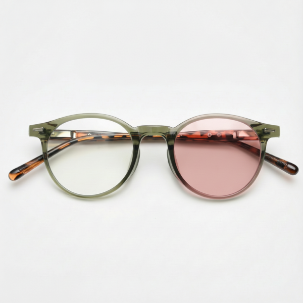 Ida Pink Photochromic Lens Glasses - Green Round TR90 Frame