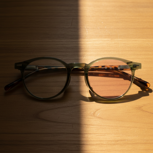 Ida Pink Photochromic Lens Glasses - Green Round TR90 Frame
