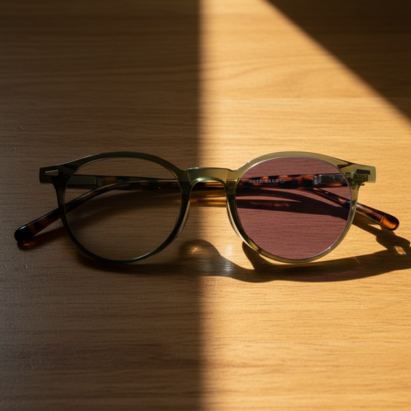 Ida Purple Photochromic Lens Glasses - Green Round TR90 Frame - Lifestyle Ida Purple Photochromic Lens Glasses - Green Round TR90 Frame