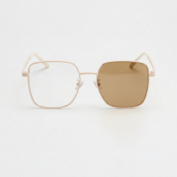 Jade Brown Photochromic Lens Glasses - Gold Square Metal Frame - Front View Jade Brown Photochromic Lens Glasses - Gold Square Metal Frame