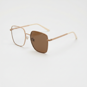 Brown Photochromic Glasses - Gold Square Metal Frame - Side View