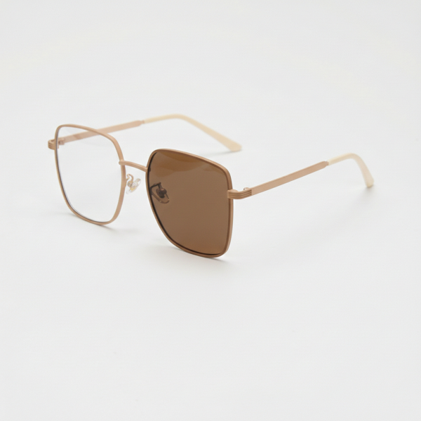Jade Brown Photochromic Lens Glasses - Gold Square Metal Frame - Side View Jade Brown Photochromic Lens Glasses - Gold Square Metal Frame