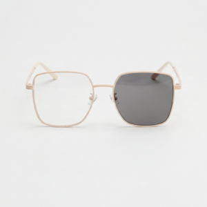 Jade Grey Photochromic Lens Glasses - Gold Square Metal Frame
