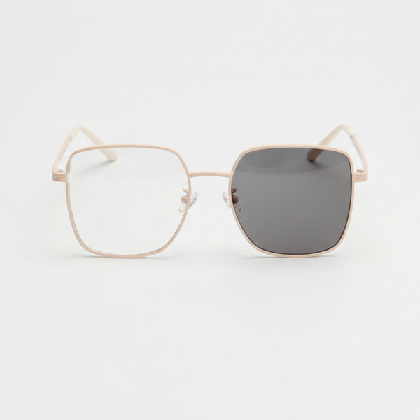 Jade Grey Photochromic Lens Glasses - Gold Square Metal Frame - Front View Jade Grey Photochromic Lens Glasses - Gold Square Metal Frame