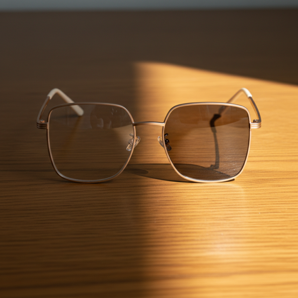 Jade Grey Photochromic Lens Glasses - Gold Square Metal Frame - Lifestyle Jade Grey Photochromic Lens Glasses - Gold Square Metal Frame
