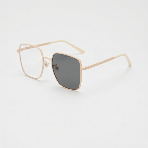 Jade Grey Photochromic Lens Glasses - Gold Square Metal Frame - Side View Jade Grey Photochromic Lens Glasses - Gold Square Metal Frame