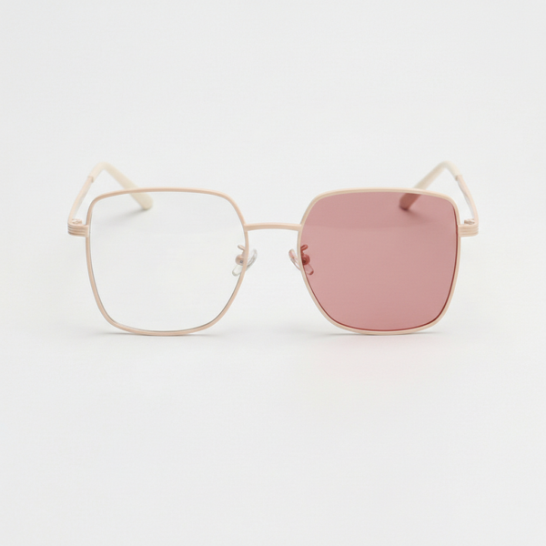 Jade Pink Photochromic Lens Glasses - Gold Square Metal Frame - Front View Jade Pink Photochromic Lens Glasses - Gold Square Metal Frame