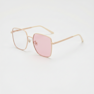 Pink Photochromic Glasses - Gold Square Metal Frame - Side View