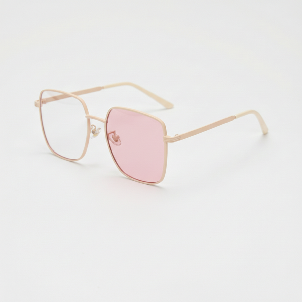 Jade Pink Photochromic Lens Glasses - Gold Square Metal Frame - Side View Jade Pink Photochromic Lens Glasses - Gold Square Metal Frame