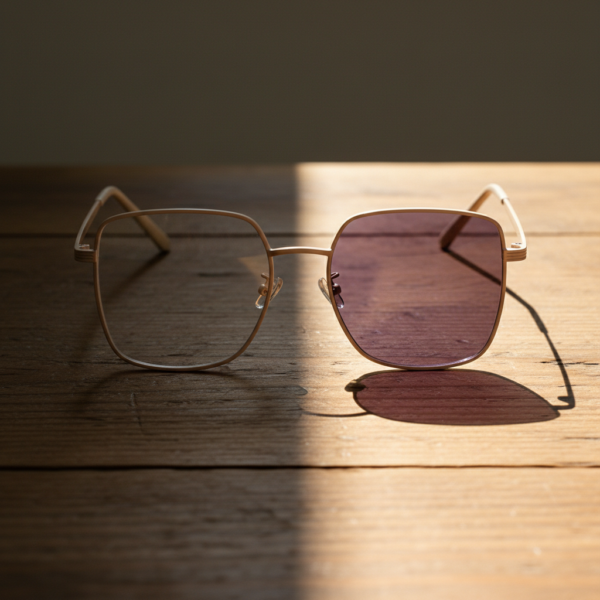 Jade Purple Photochromic Lens Glasses - Gold Square Metal Frame