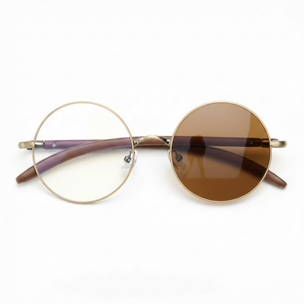 Jo Brown Photochromic Lens Glasses - Gold Round Metal Frame