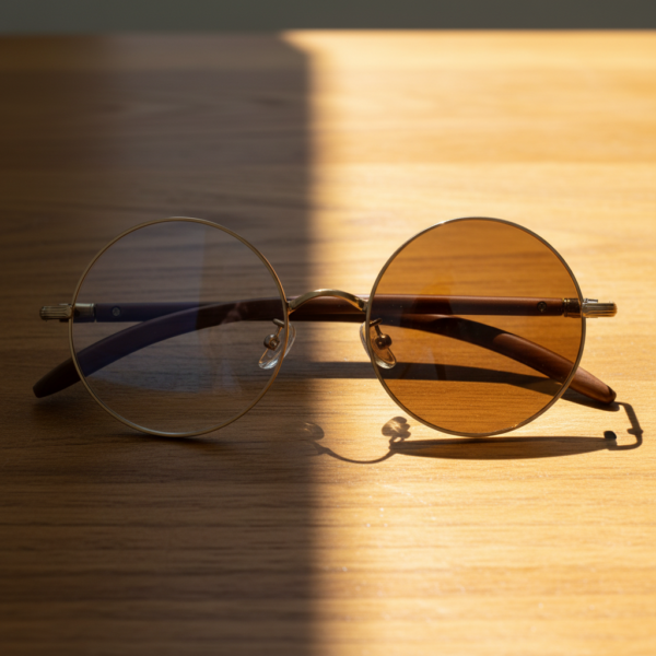 Jo Brown Photochromic Lens Glasses - Gold Round Metal Frame