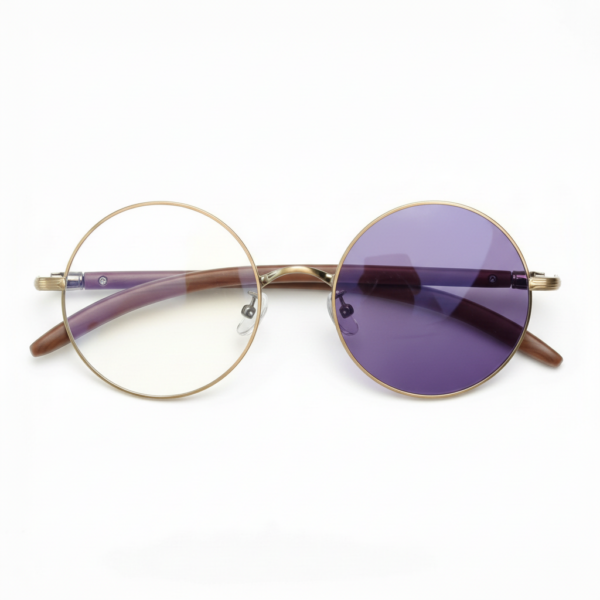 Jo Purple Photochromic Lens Glasses - Gold Round Metal Frame - Front View Jo Purple Photochromic Lens Glasses - Gold Round Metal Frame