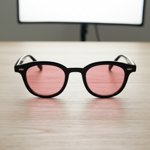 Joyce Pink Photochromic Lens Glasses - Black Oval TR90 Frame - Lifestyle Joyce Pink Photochromic Lens Glasses - Black Oval TR90 Frame