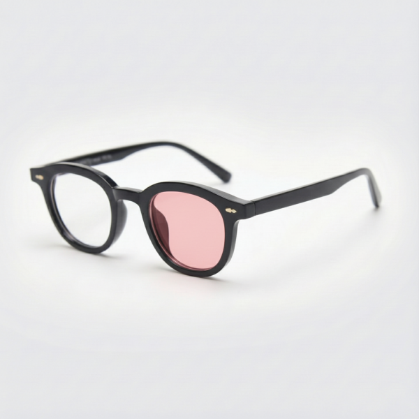 Joyce Pink Photochromic Lens Glasses - Black Oval TR90 Frame - Side View Joyce Pink Photochromic Lens Glasses - Black Oval TR90 Frame