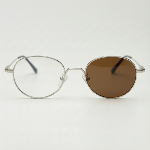 June Brown Photochromic Lens Glasses - Silver Round Stainless steel Frame